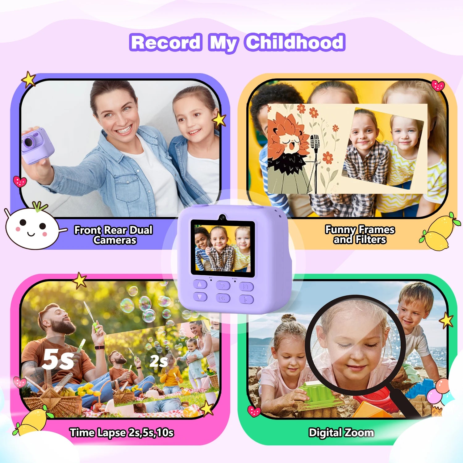 Kinder Sofortbildkamera HD Dual Kamera Selfie