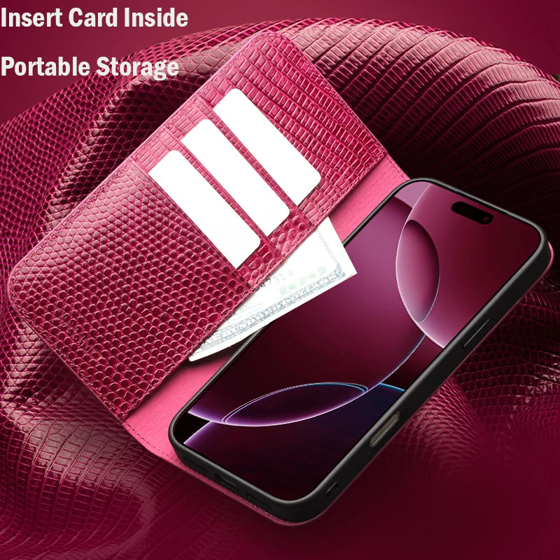 Handgefertigte Lederhülle mit Kartenfach für iPhone 17 Pro