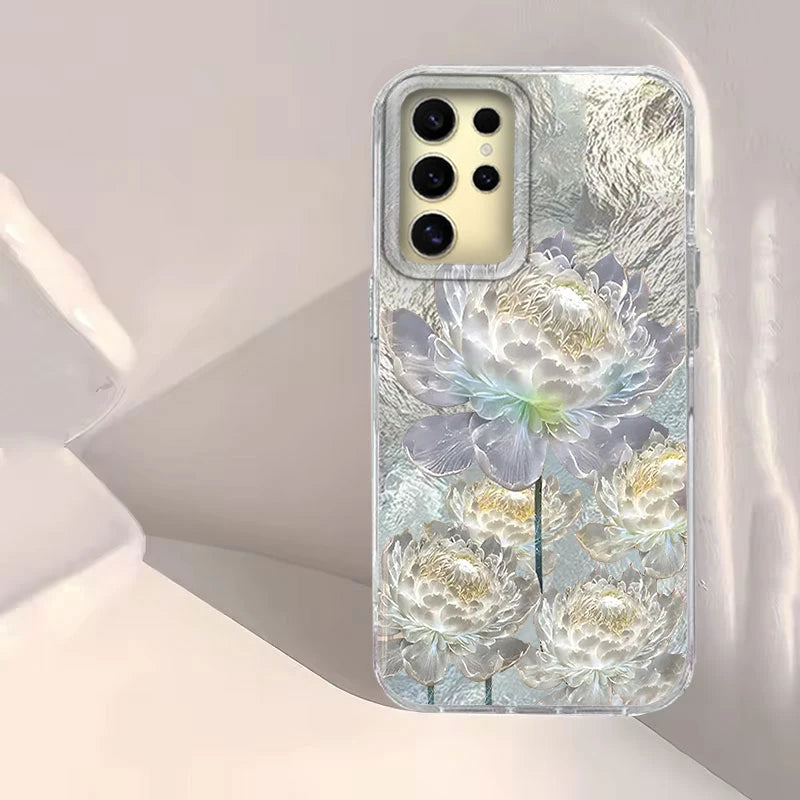 Weiße Lotus Floral Hülle für Samsung Galaxy S25
