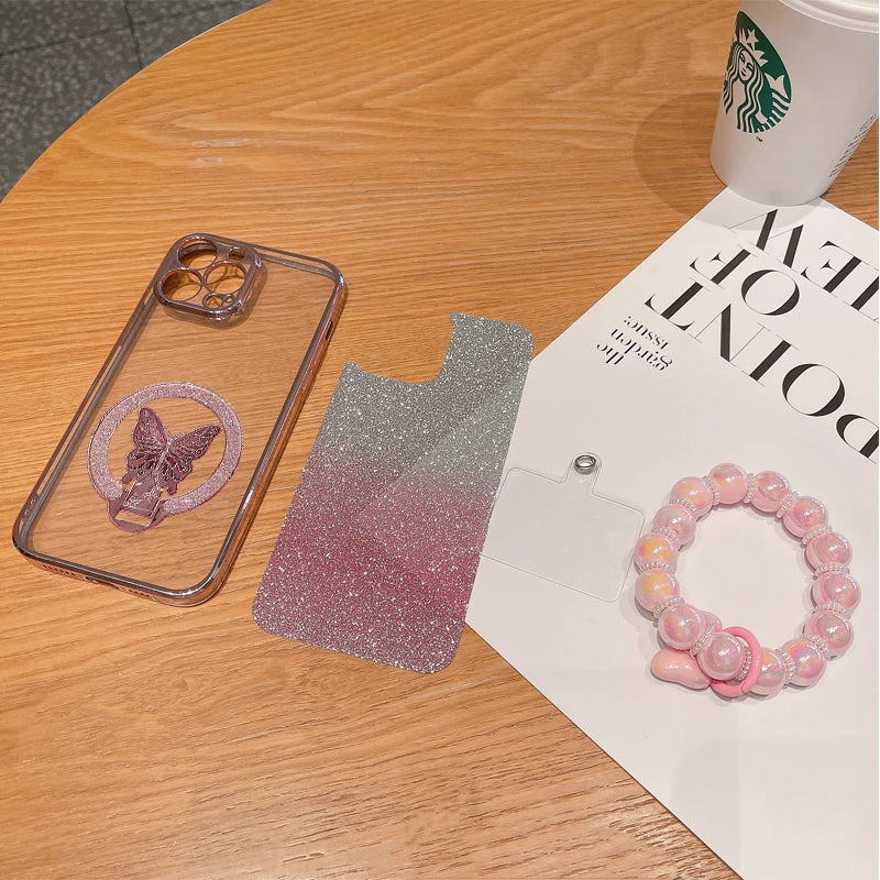 Schmetterling Glitzer Hülle mit Griff für Galaxy S25
