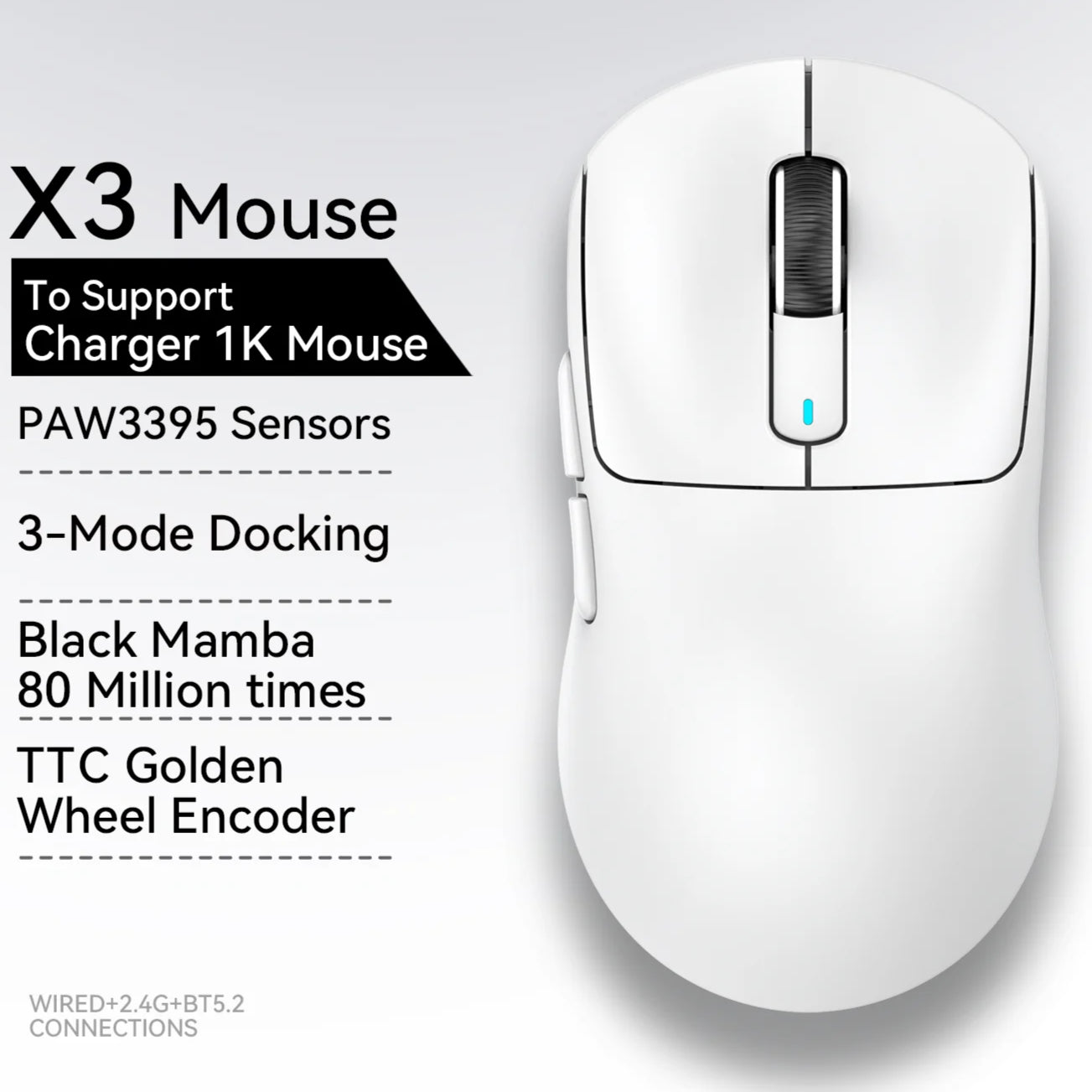 Tri-Mode Gaming-Maus 26K DPI mit PAW3395 Sensor