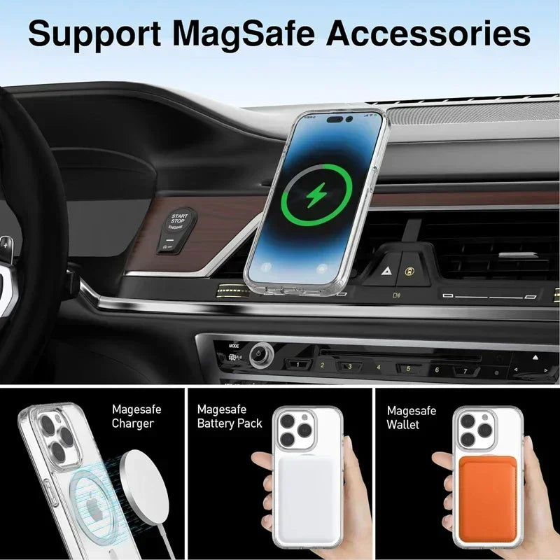 Magnetische transparente Originalhülle für iPhone 11–16 Pro Max, XS, XR, Magsafe