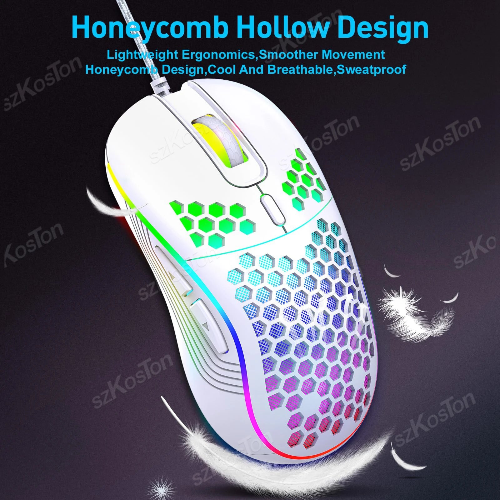 Ergonomische RGB Gaming-Maus mit 7200 DPI & Wabendesign