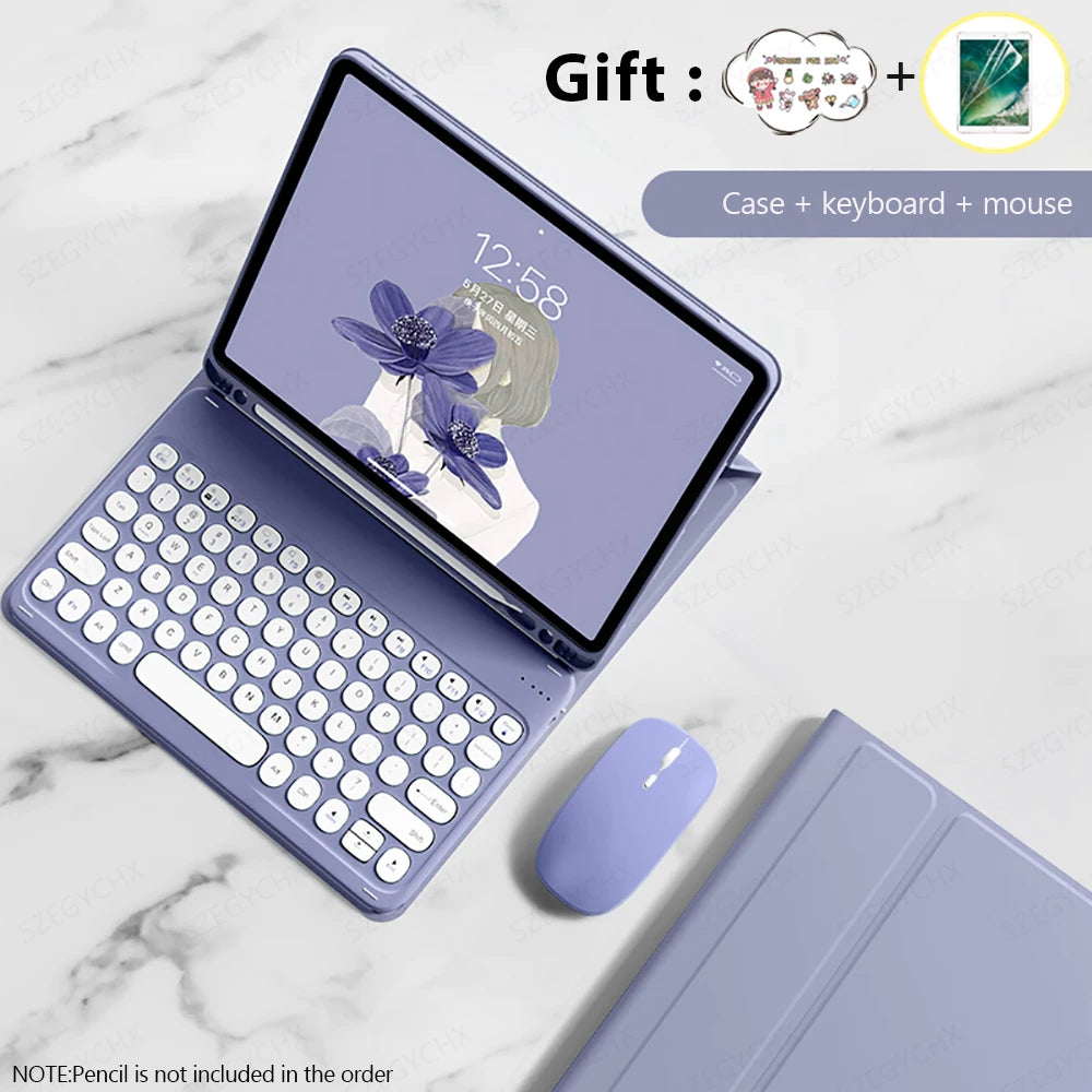 Kabellose Tastatur & Maus Hülle für iPad A16, Pro 13/11/12.9, Air 13/11/5/4, 10.2 (7/8/9/10. Gen) – Bluetooth Keyboard, Wireless Maus, wasserdicht & stoßfest