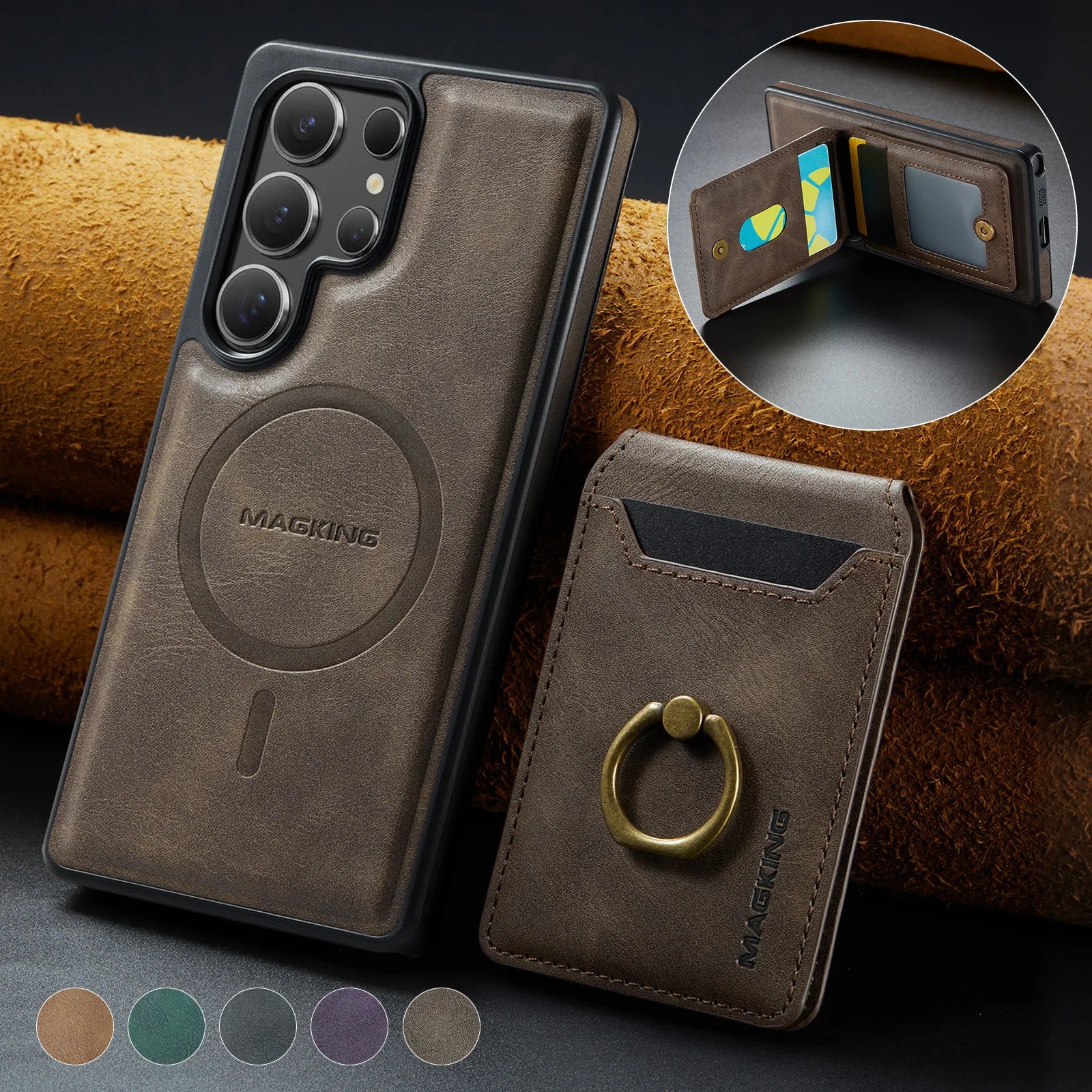 2in1 Leder Wallet Hülle für Galaxy S25 Ultra