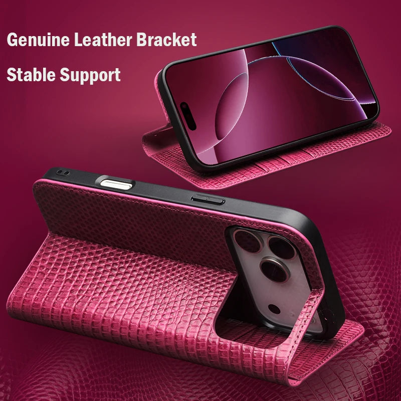 Handgefertigte Lederhülle mit Kartenfach für iPhone 17 Pro