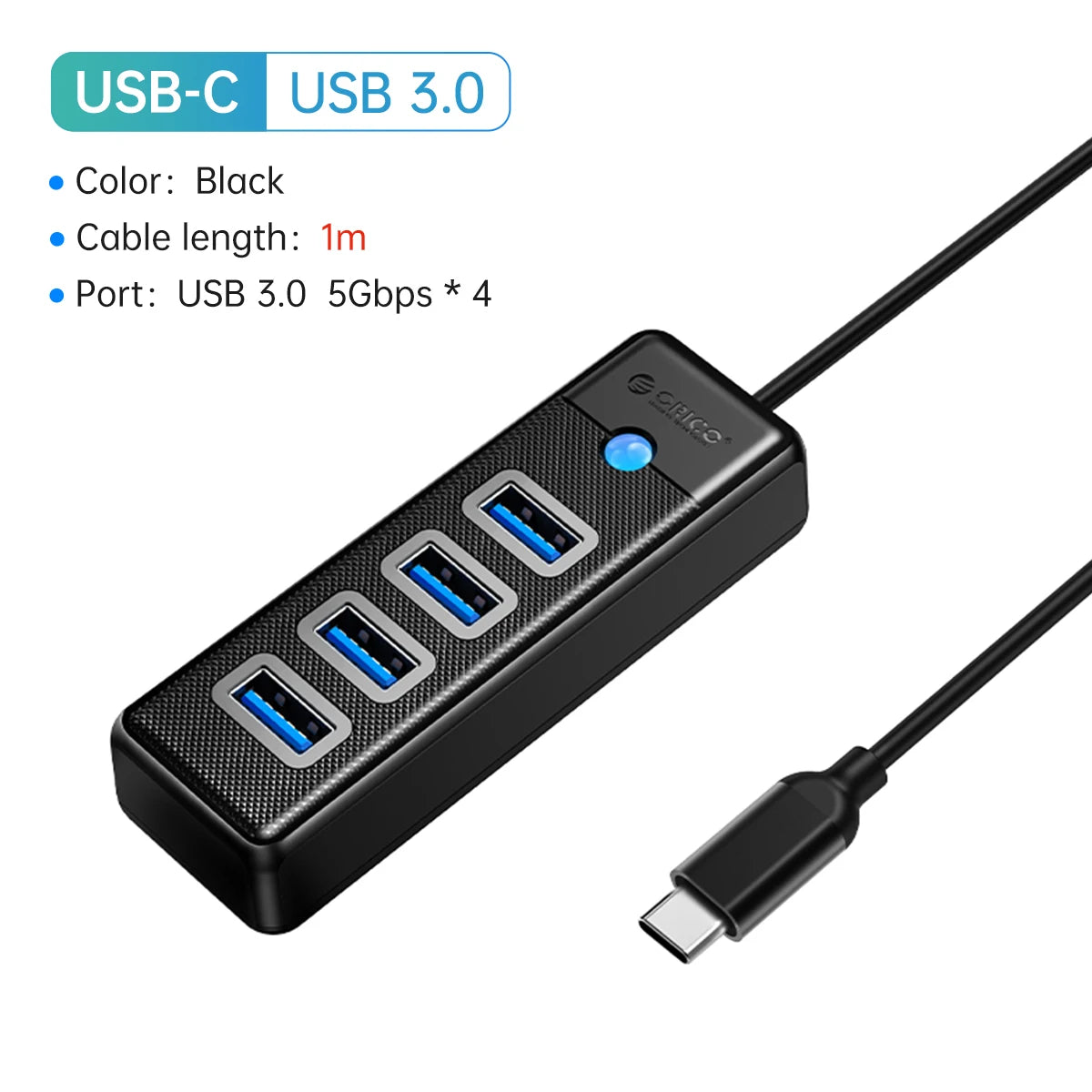USB 3.0 HUB 4-Port Type-C Splitter