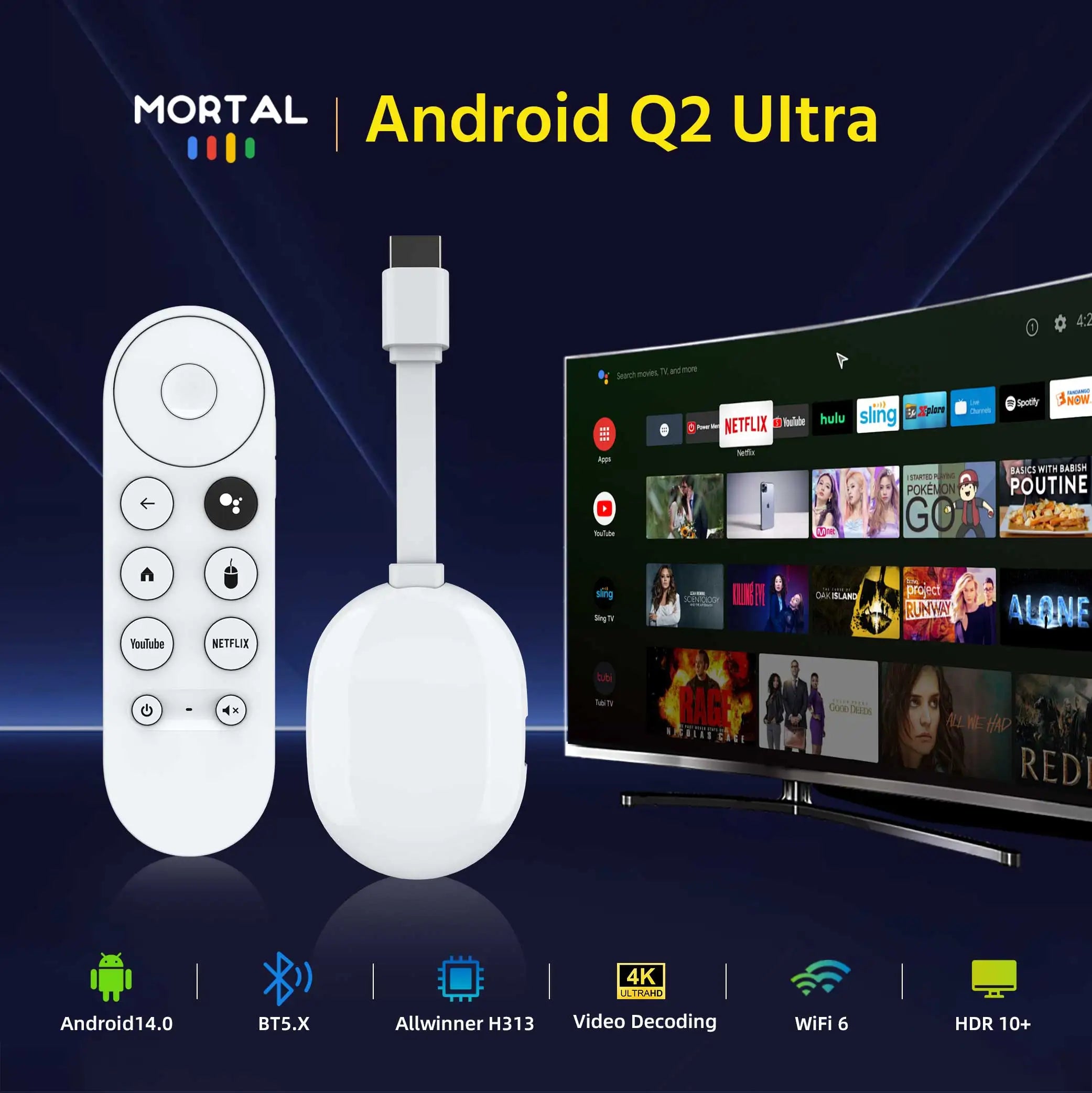 Android 14 Smart TV Stick with voice control