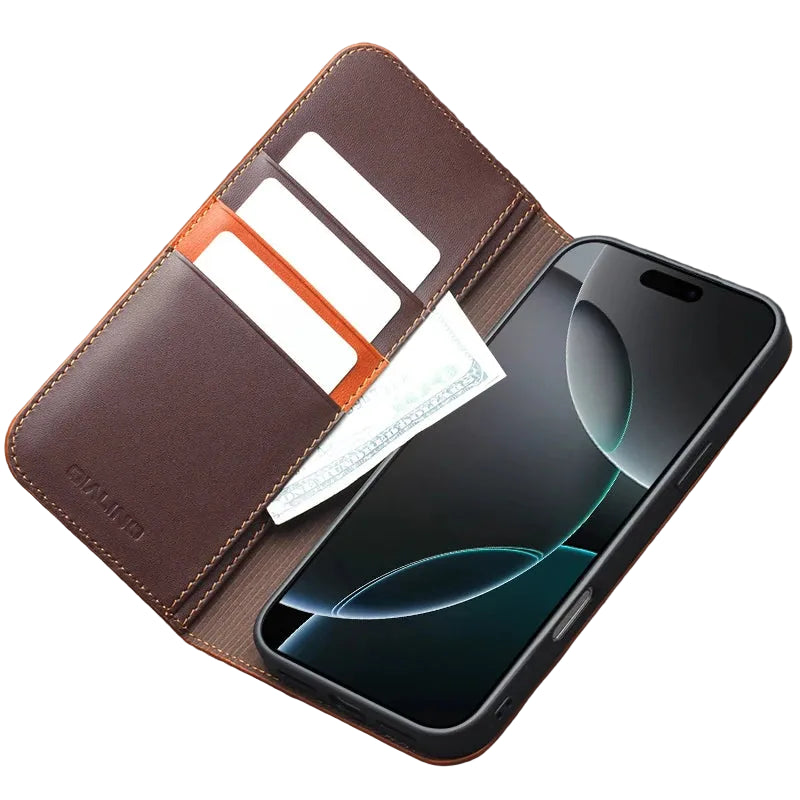 Echtleder Klapphülle für iPhone 17 Pro mit Kartenfach