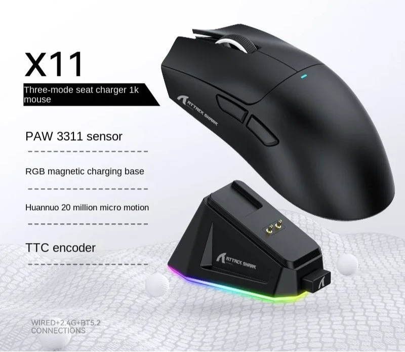 Ultraleichte Gaming Maus Weiß mit Dock & Triple-Mode
