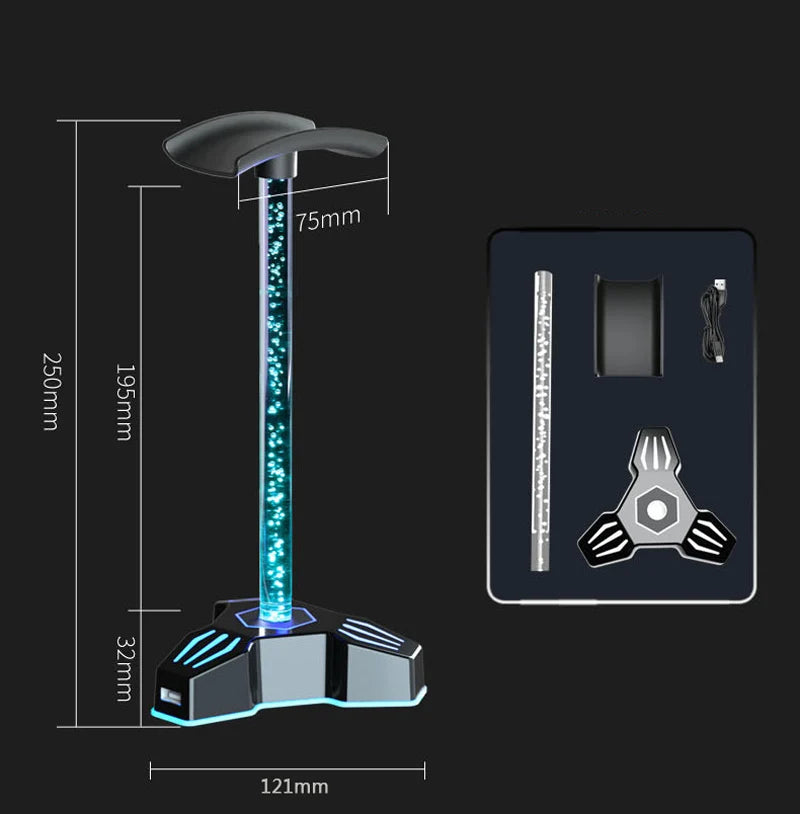 RGB LED Kopfhörerständer mit USB Hub und AUX Anschluss