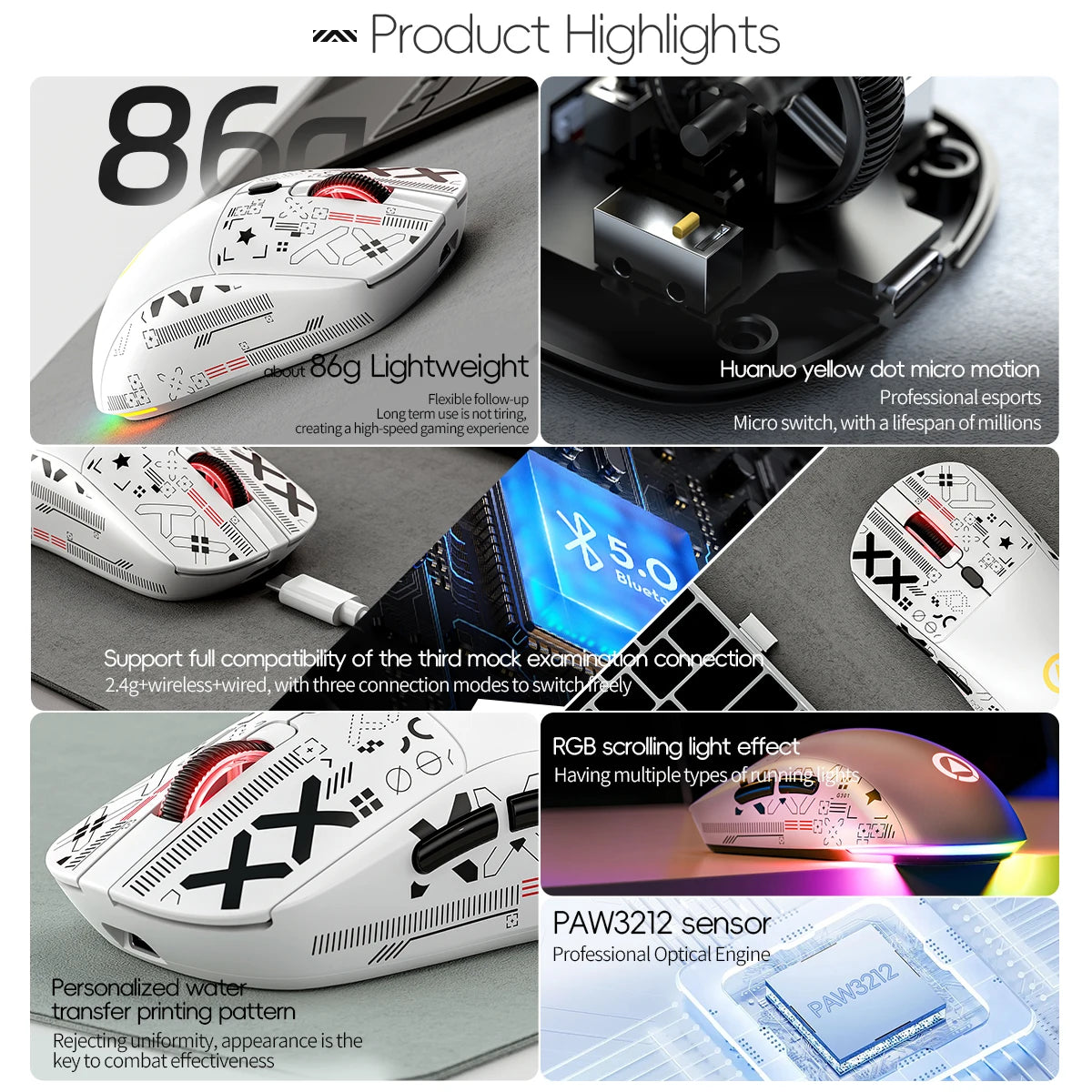 Leichte Wireless Gaming-Maus 3-in-1 Modus