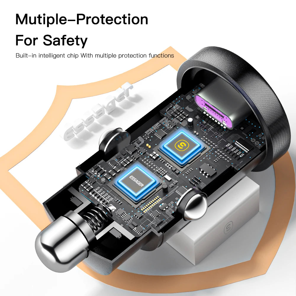 Essager 30W USB-C Autoladegerät Schnellladung QC PD