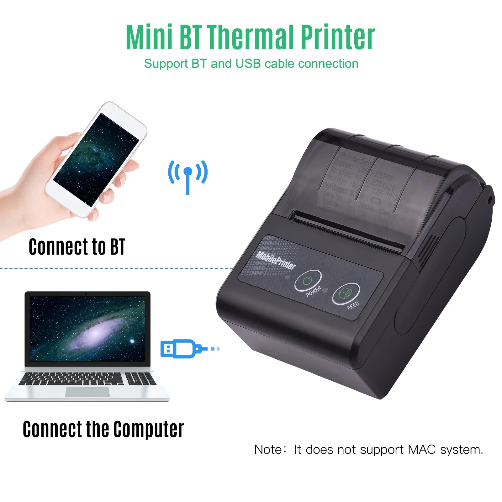 Mobiler Thermodrucker 58mm Bluetooth für Belege