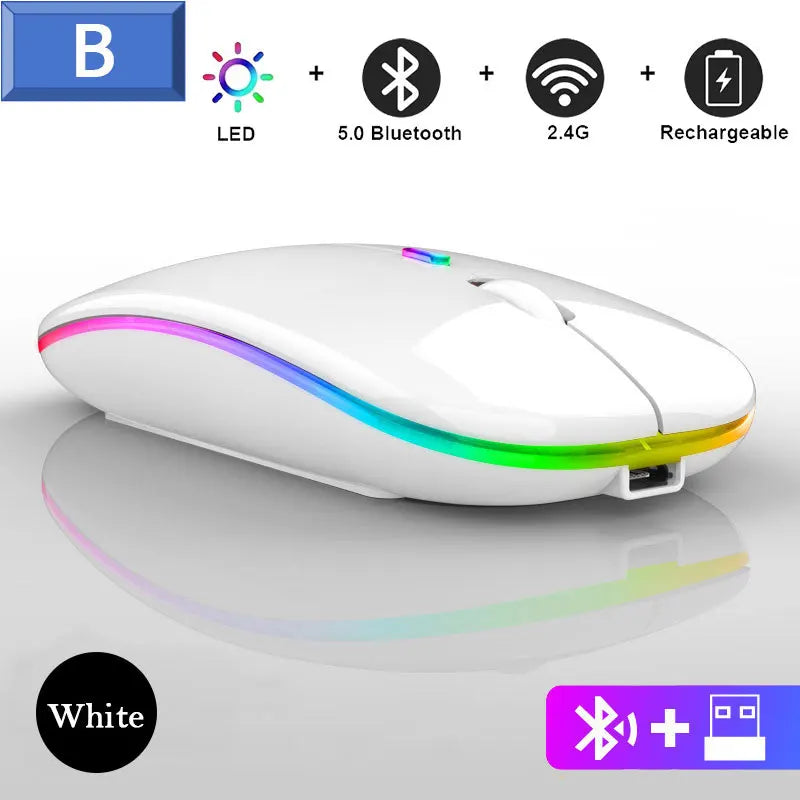 Leise Bluetooth-Maus mit LED, 2.4G, tragbar & präzise