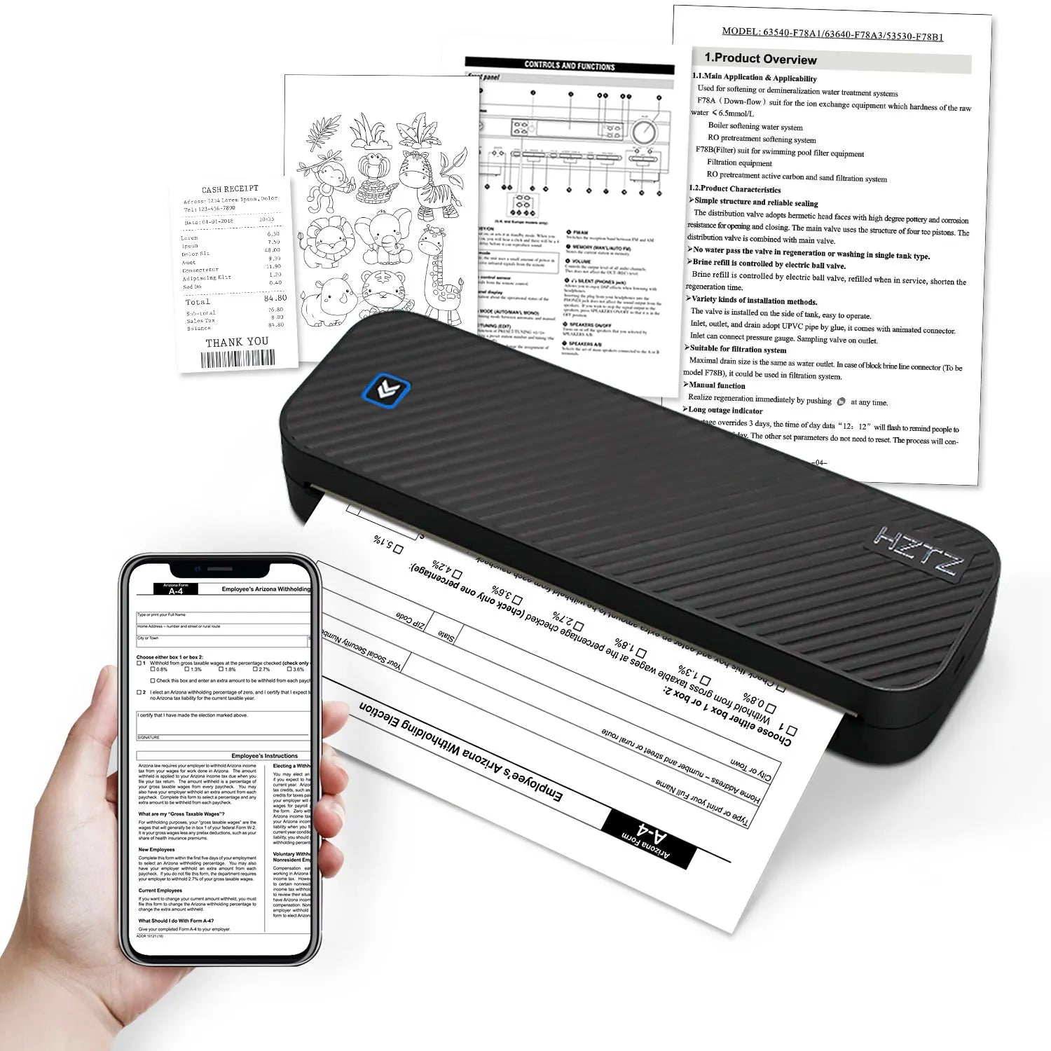 Tragbarer Bluetooth A4 Thermodrucker papierlos