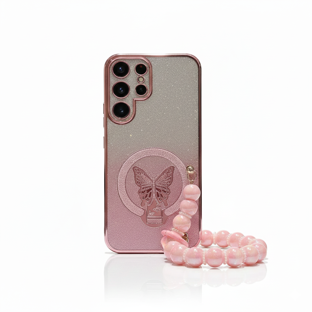 Butterfly Glitter Case with Grip for Galaxy S25