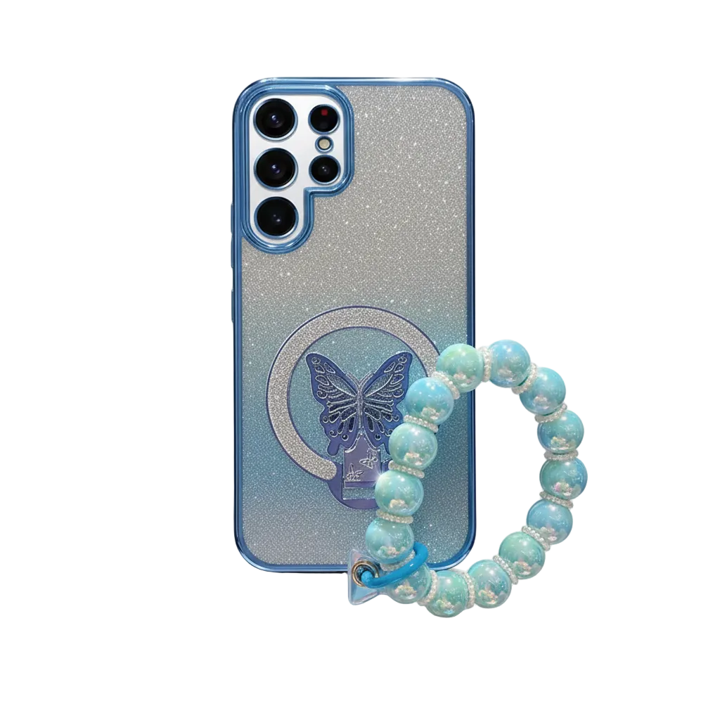 Butterfly Glitter Case with Grip for Galaxy S25