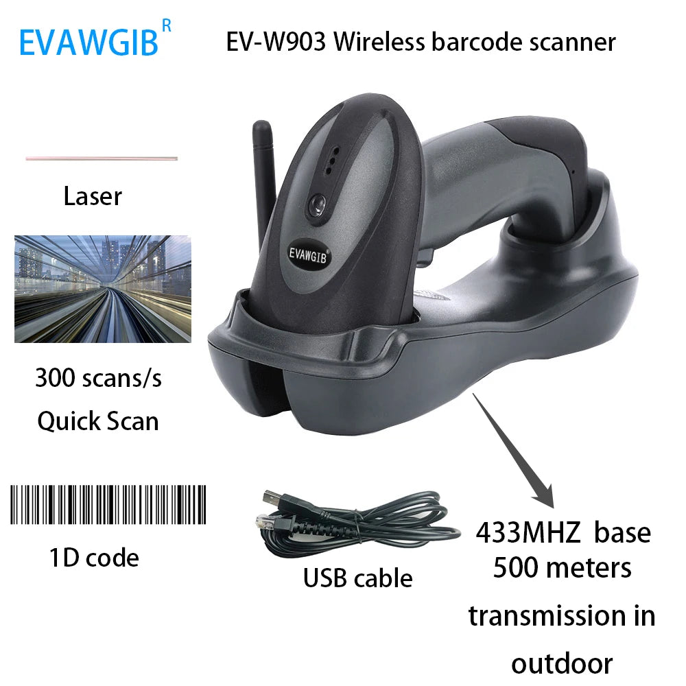 Wireless 2D barcode scanner with a 500 m range