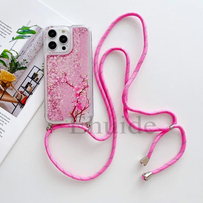 Glitzer Lanyard Hülle für iPhone 17 mit Schmetterling