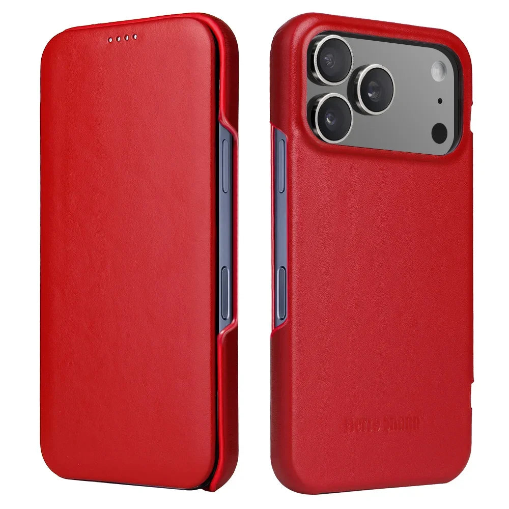 Premium Leder Flip Cover Hülle iPhone 17 Pro Max