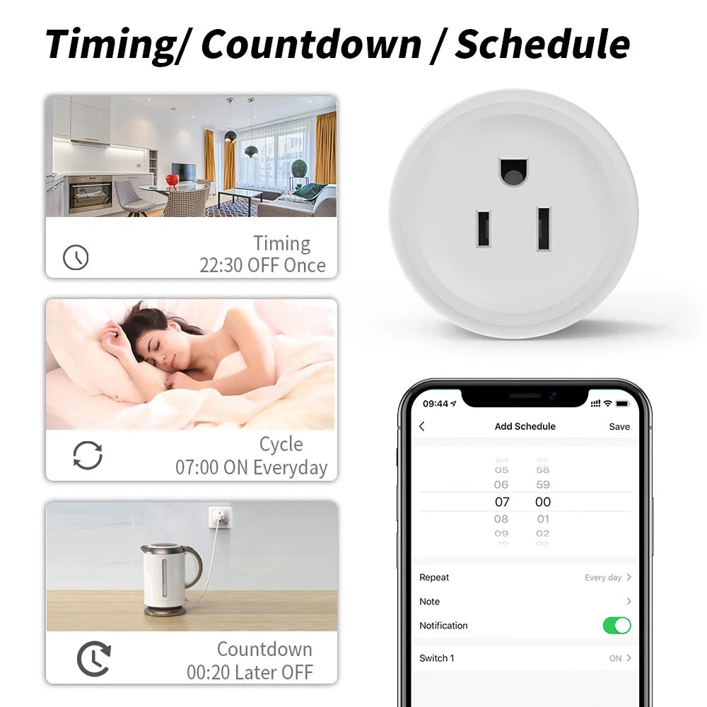 Smart WiFi Steckdose US 10A mit Timer und Alexa