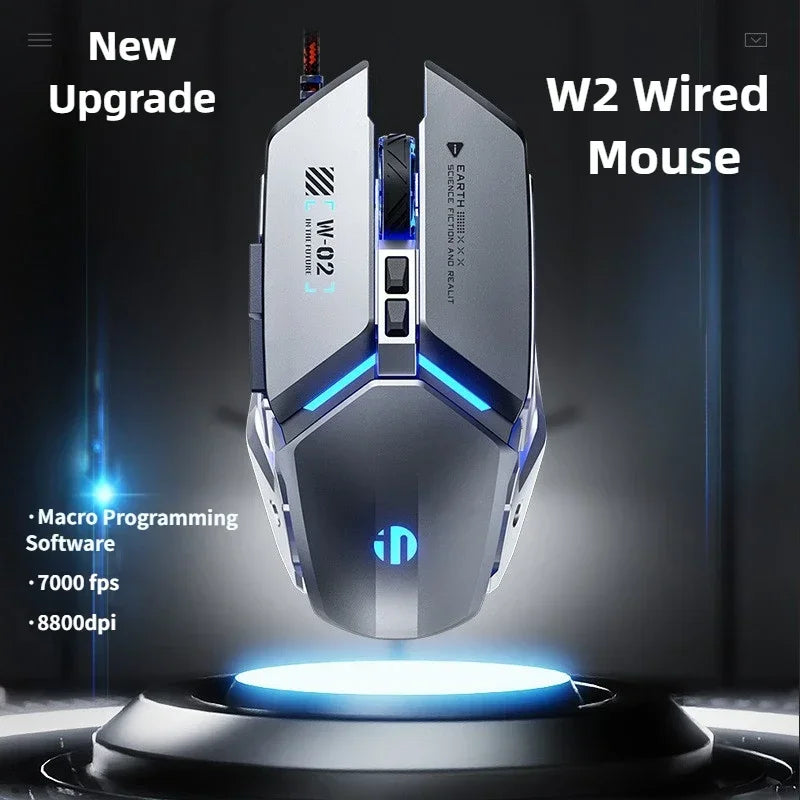 W2 USB Kabelgebundene Gaming Maus Metall Stil
