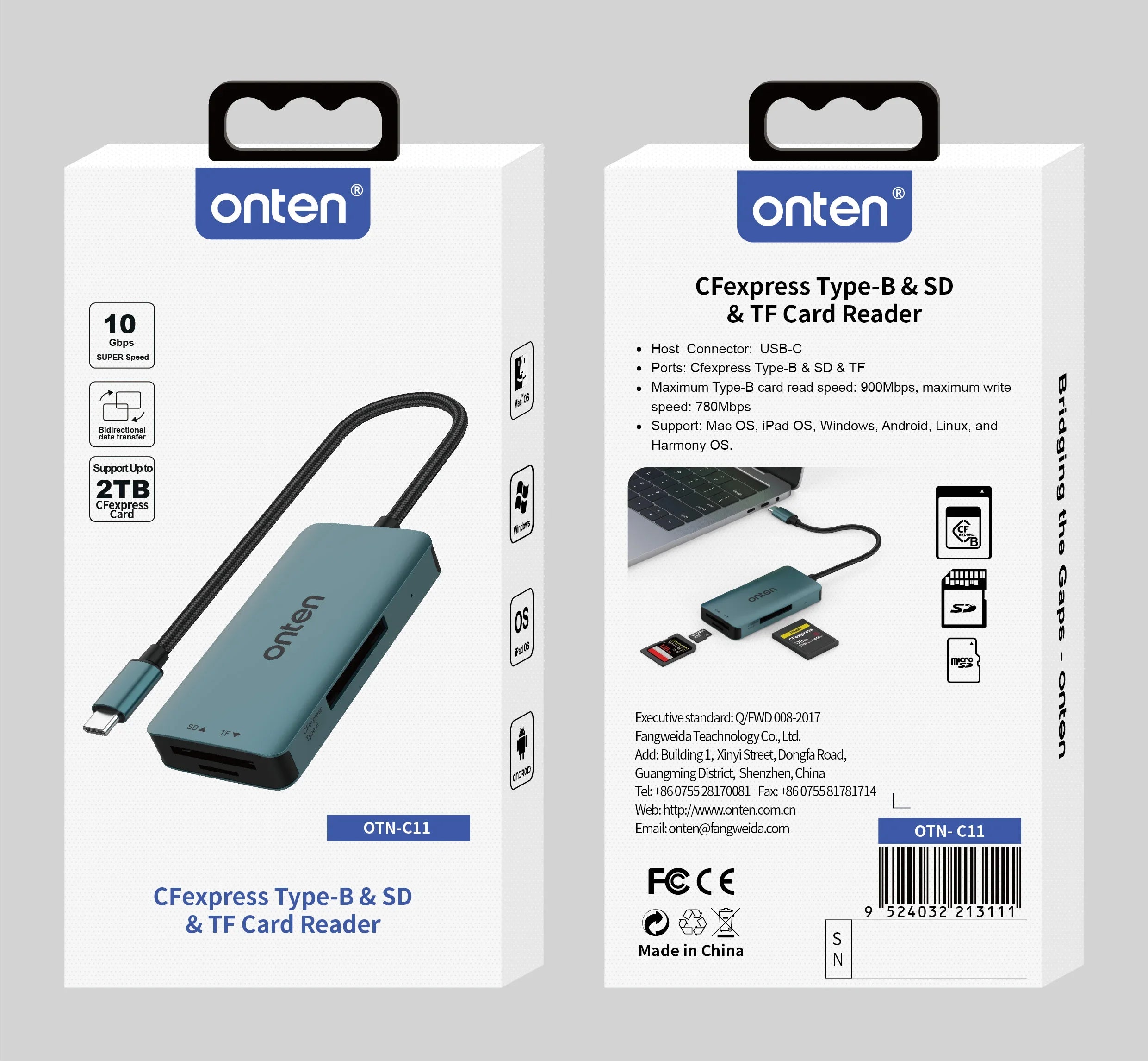 Onten OTN-C11 USB Typ-C CFexpress SD TF Kartenleser