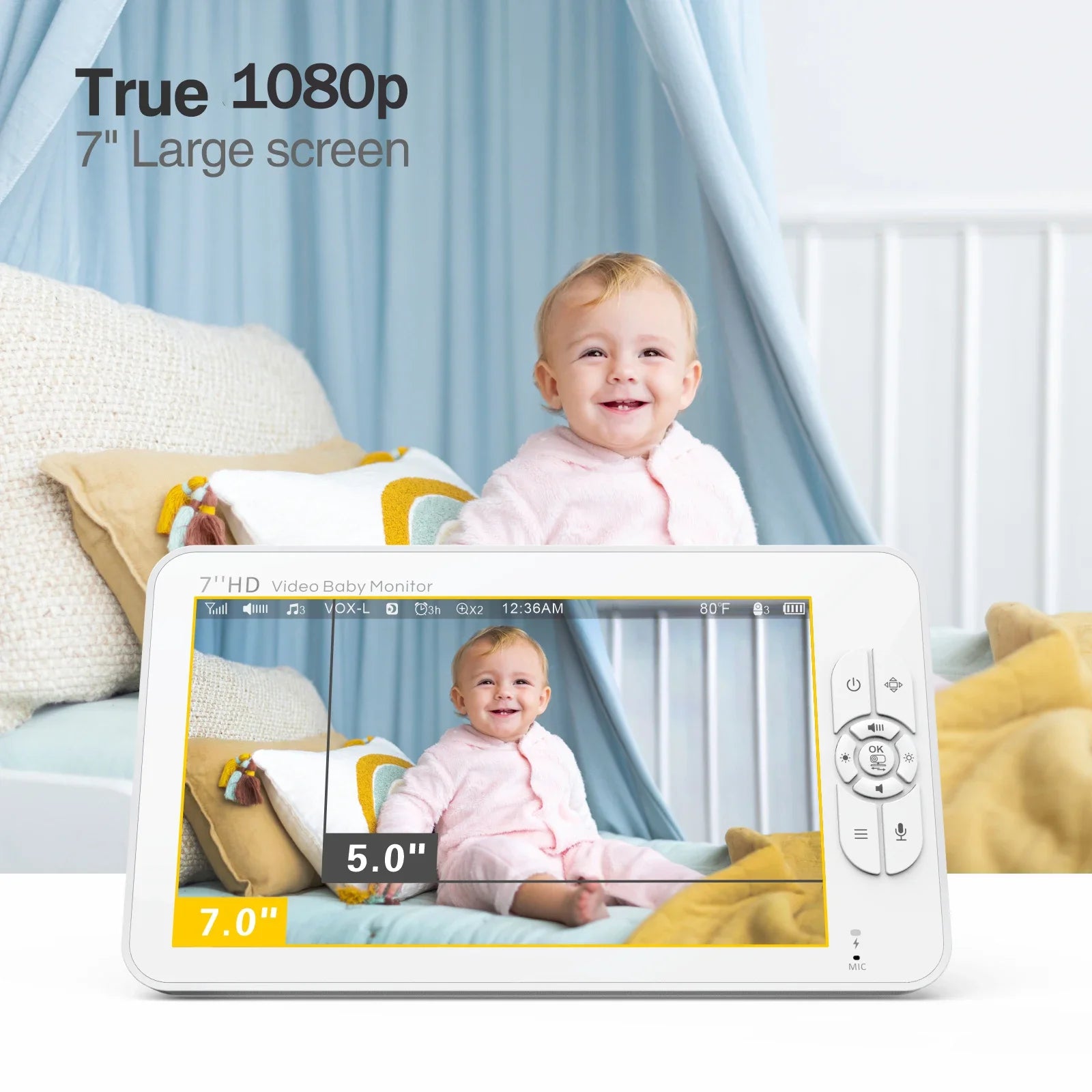 7-Zoll HD Video Babyfon mit Kamera & Split-Screen