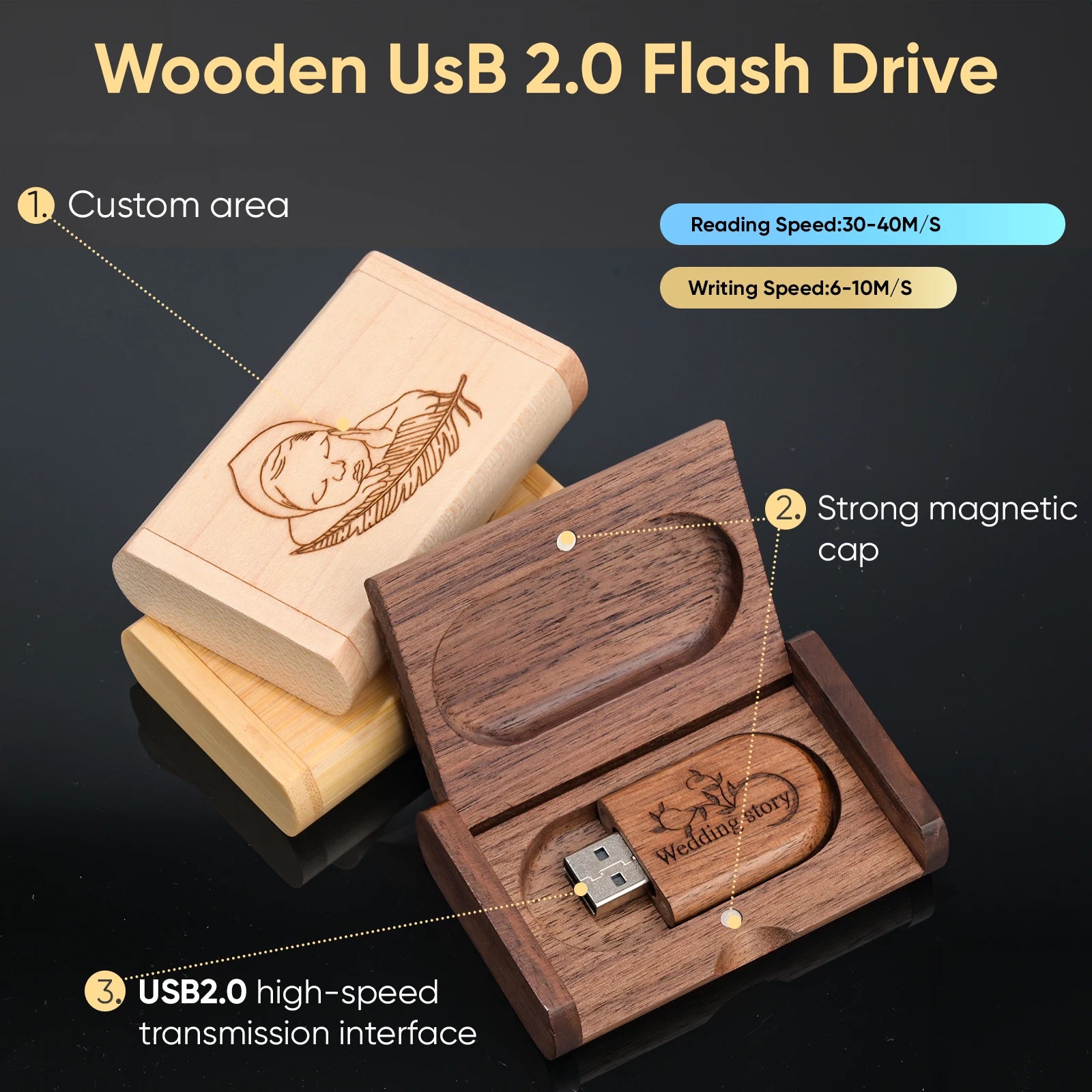 JASTER USB-Stick 2.0 128 GB Holz mit Logo
