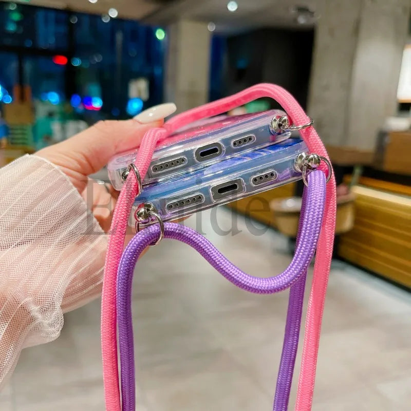 Glitzer Lanyard Hülle für iPhone 17 mit Schmetterling