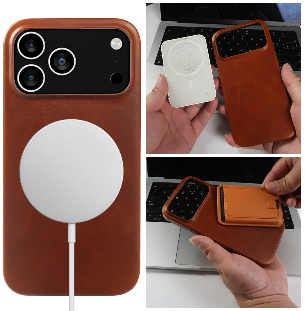 Vintage Echtleder Hülle mit MagSafe für iPhone 17
