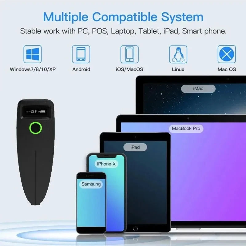 Mini 2D Barcode Scanner Bluetooth Wireless Mobil