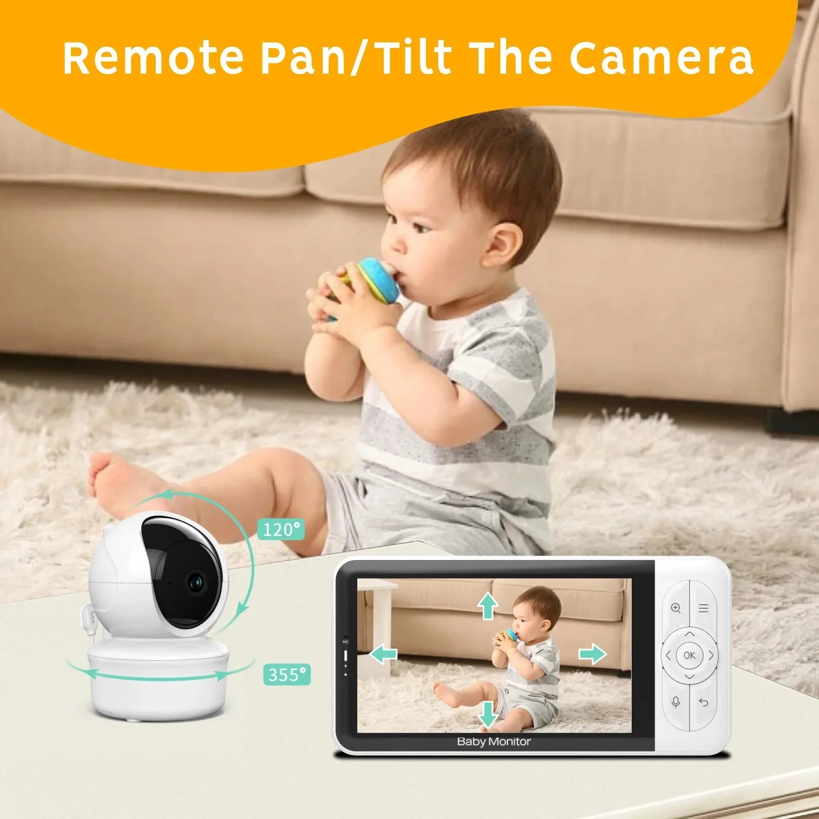 5 Zoll Baby Monitor 1080P PTZ Nachtsicht Temperatur