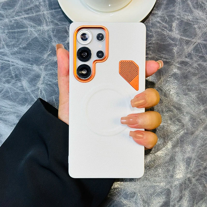 Magnet Leder Hülle für Samsung S25 Ultra Orange