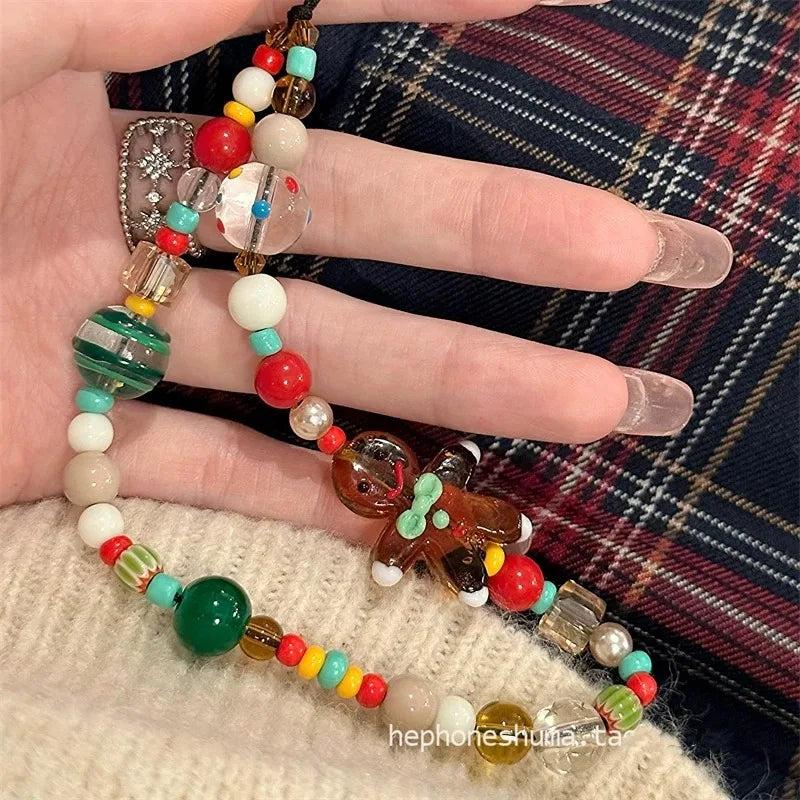 Lebkuchenmann Weihnachts Handykette mit Herzperlen