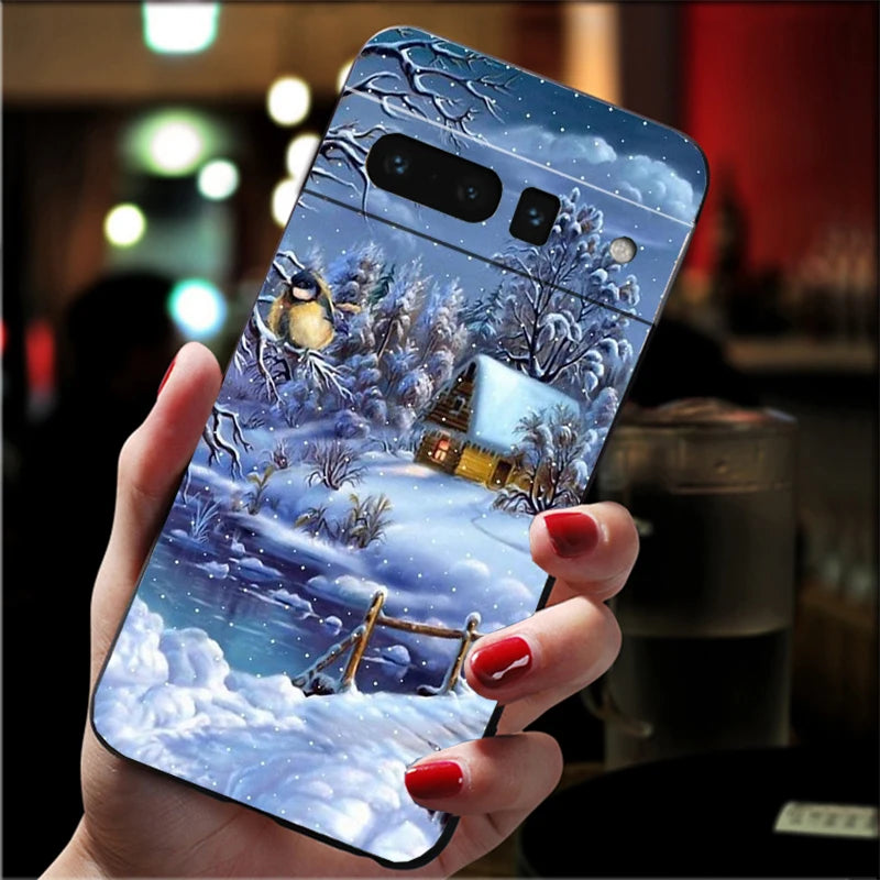 Weiche Weihnachts TPU Hülle für Google Pixel 8 und 9 Serie stoßfest flexibel rutschfest langlebig passgenau weihnachtliches Silikon Case