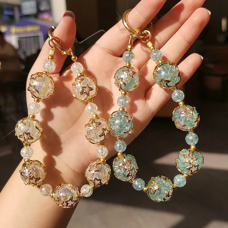 Kurzes Handgelenk Lanyard Sternen Himmel Perle Damen