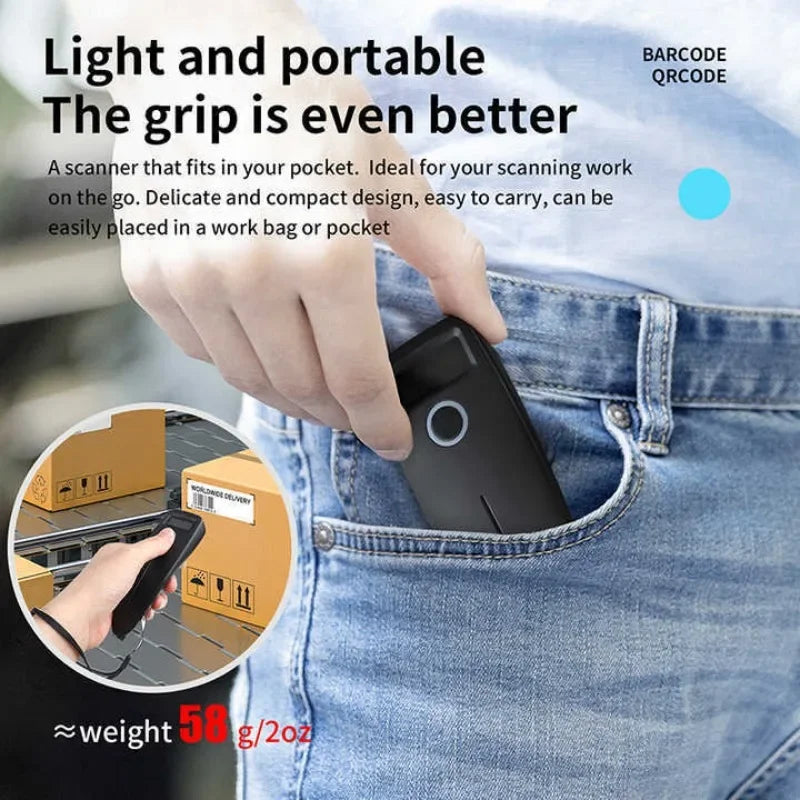 Mini 2D Barcode Scanner Bluetooth Wireless Mobil