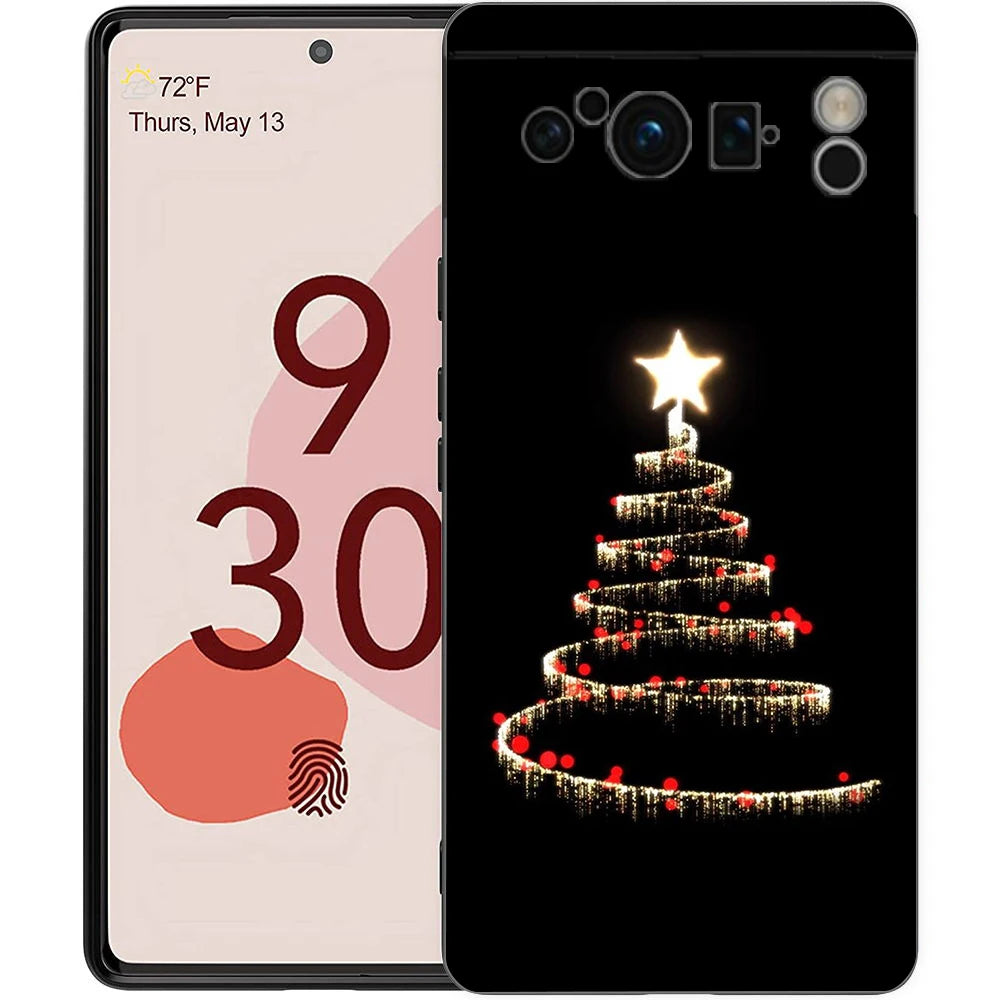Stylische Frohe Weihnachten TPU Hülle für Google Pixel 9 Pro XL halb umwickelt 360 Grad Schutz stoßfest kratzfest rutschfest Cartoon Tier Anime Design