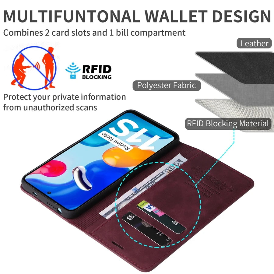 Flip Leder Wallet Hülle für Xiaomi Modelle