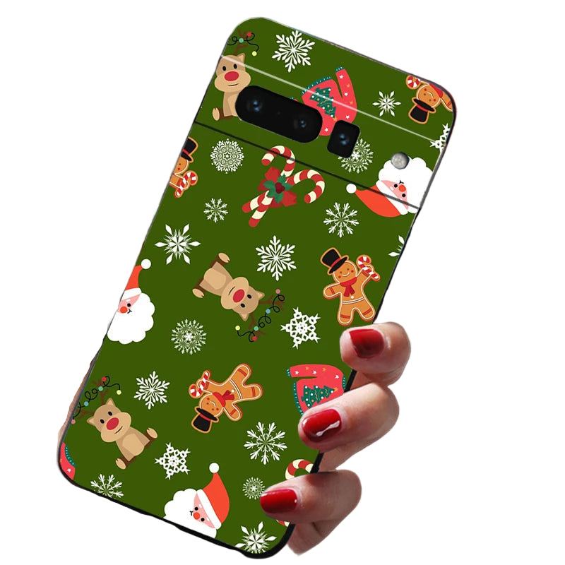 Ästhetische Weihnachts Silikonhülle für Google Pixel 8 9 und 10 Flexibel Stoßfest Schutz Weiches TPU Case