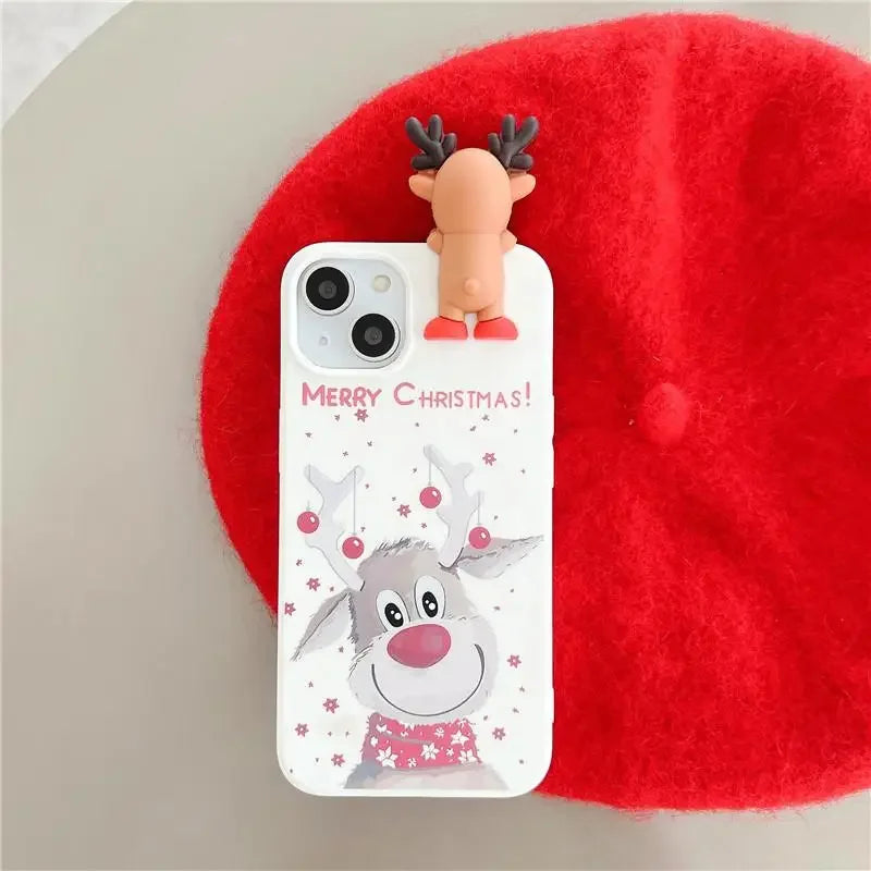 3D Christmas Reindeer TPU Case for iPhone 16 Pro Max