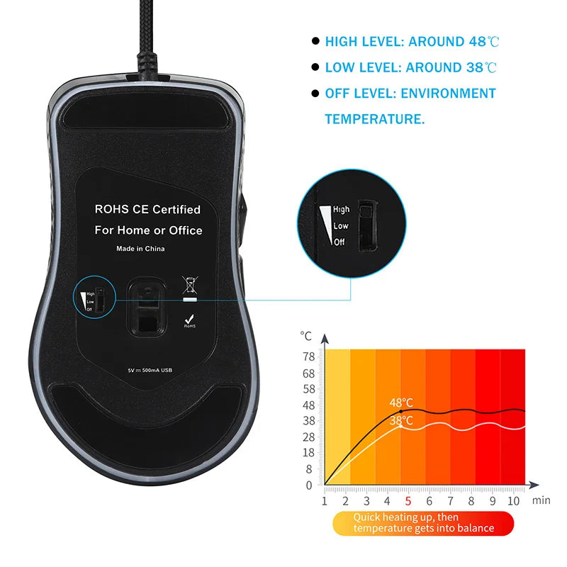 Beheizte Gaming-Maus 2400 DPI, kabelgebunden, Winter