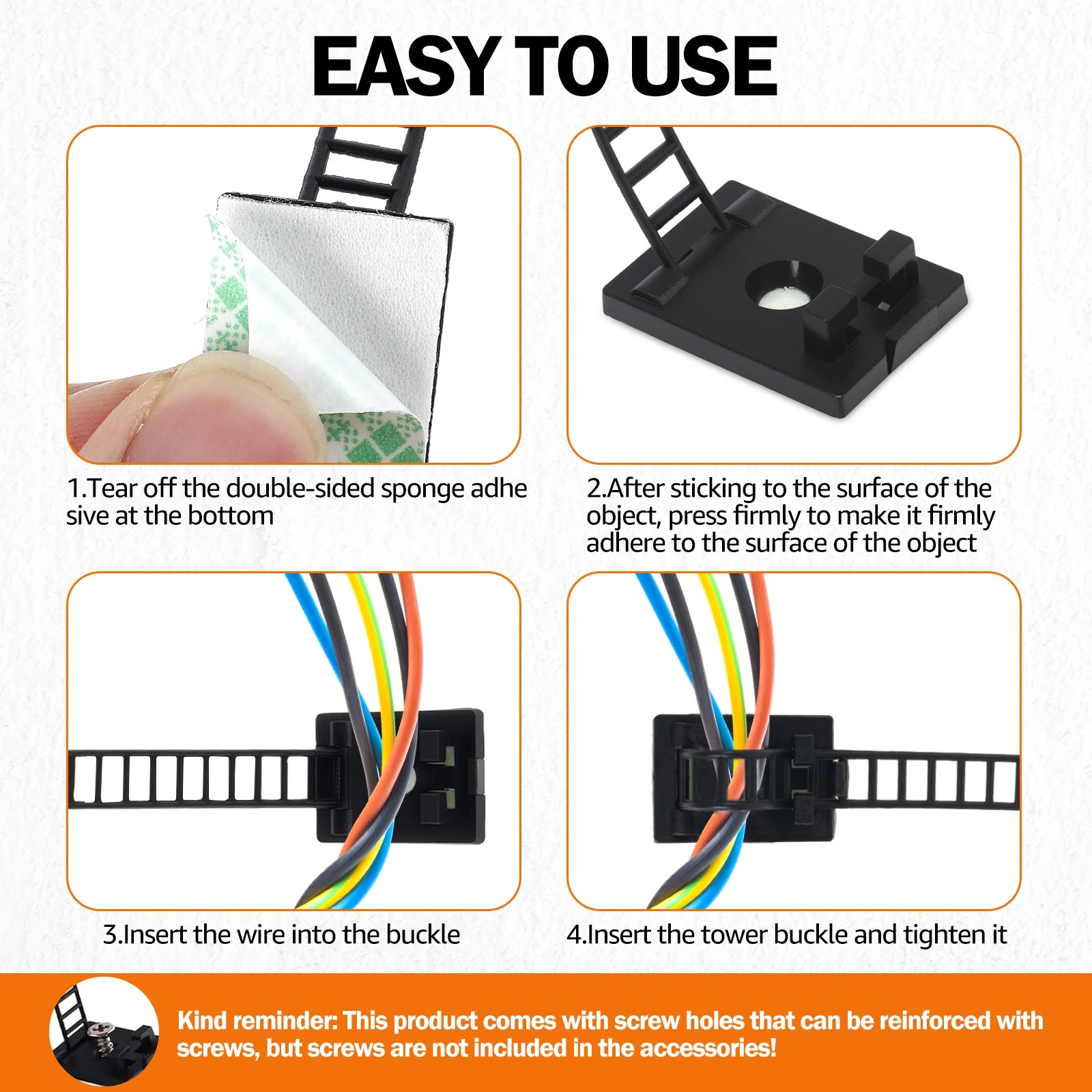 100 Stück selbstklebende Nylon Kabelbinder Set