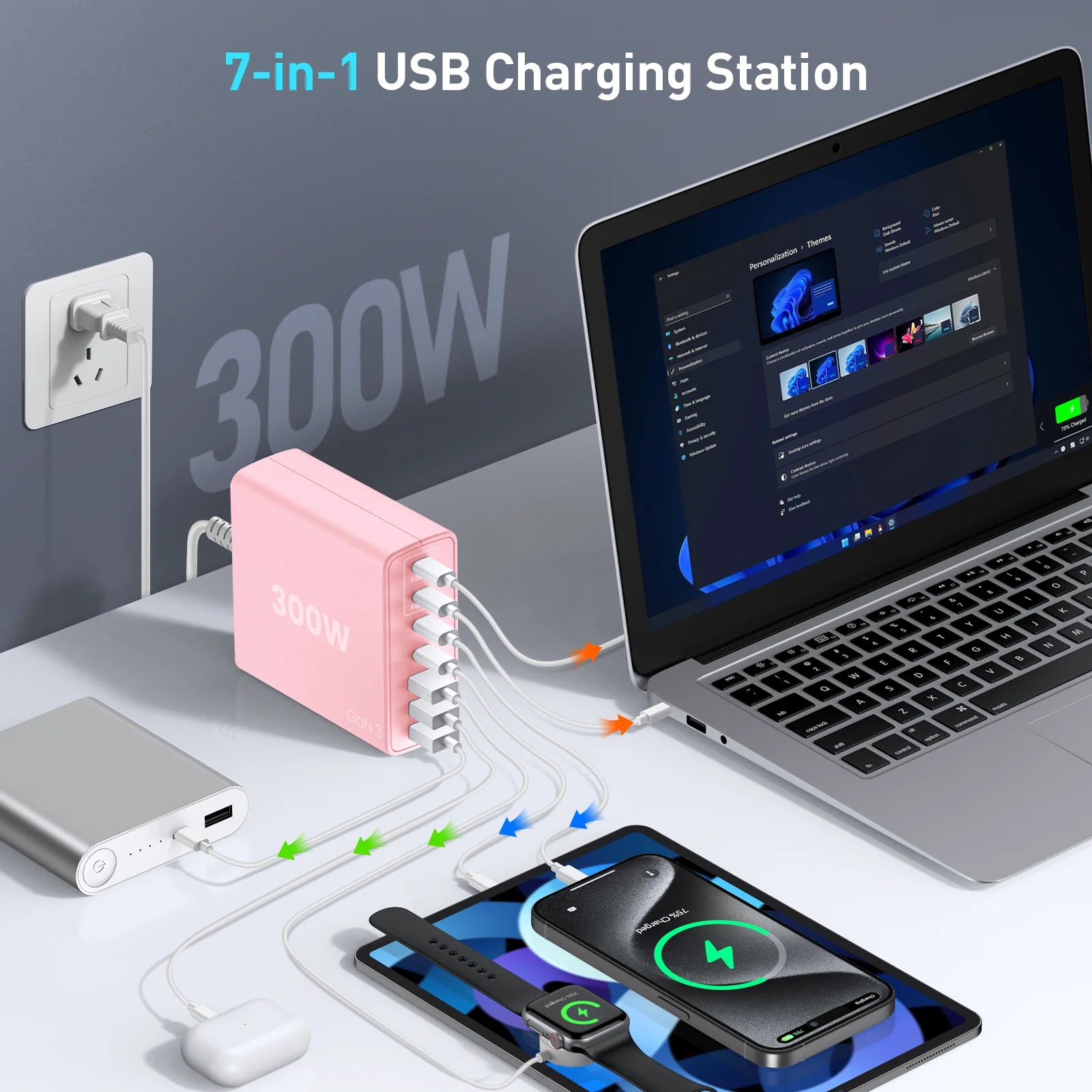 USB C Schnellladegerät 300W 7-Port Hub