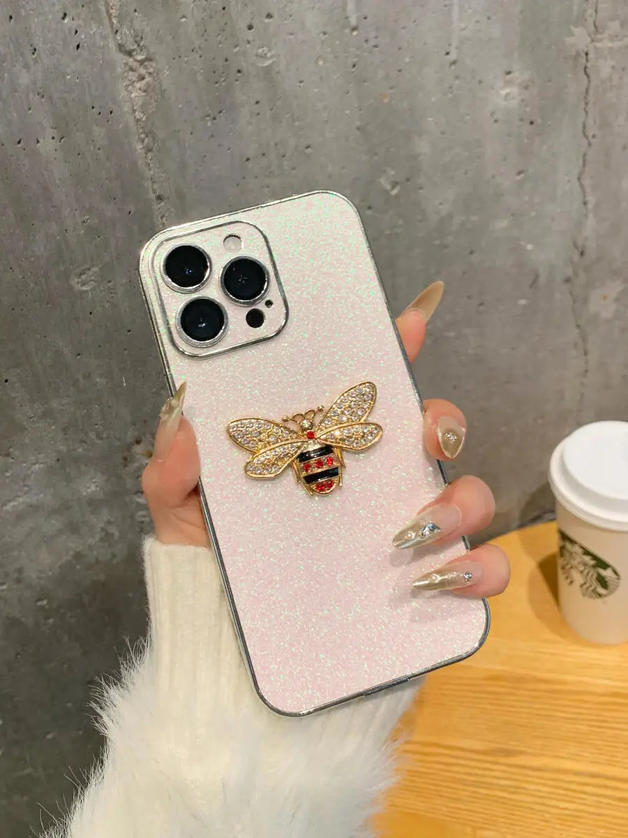 Luxuriöse Glitzer-Hülle mit 3D-Biene für iPhone 17