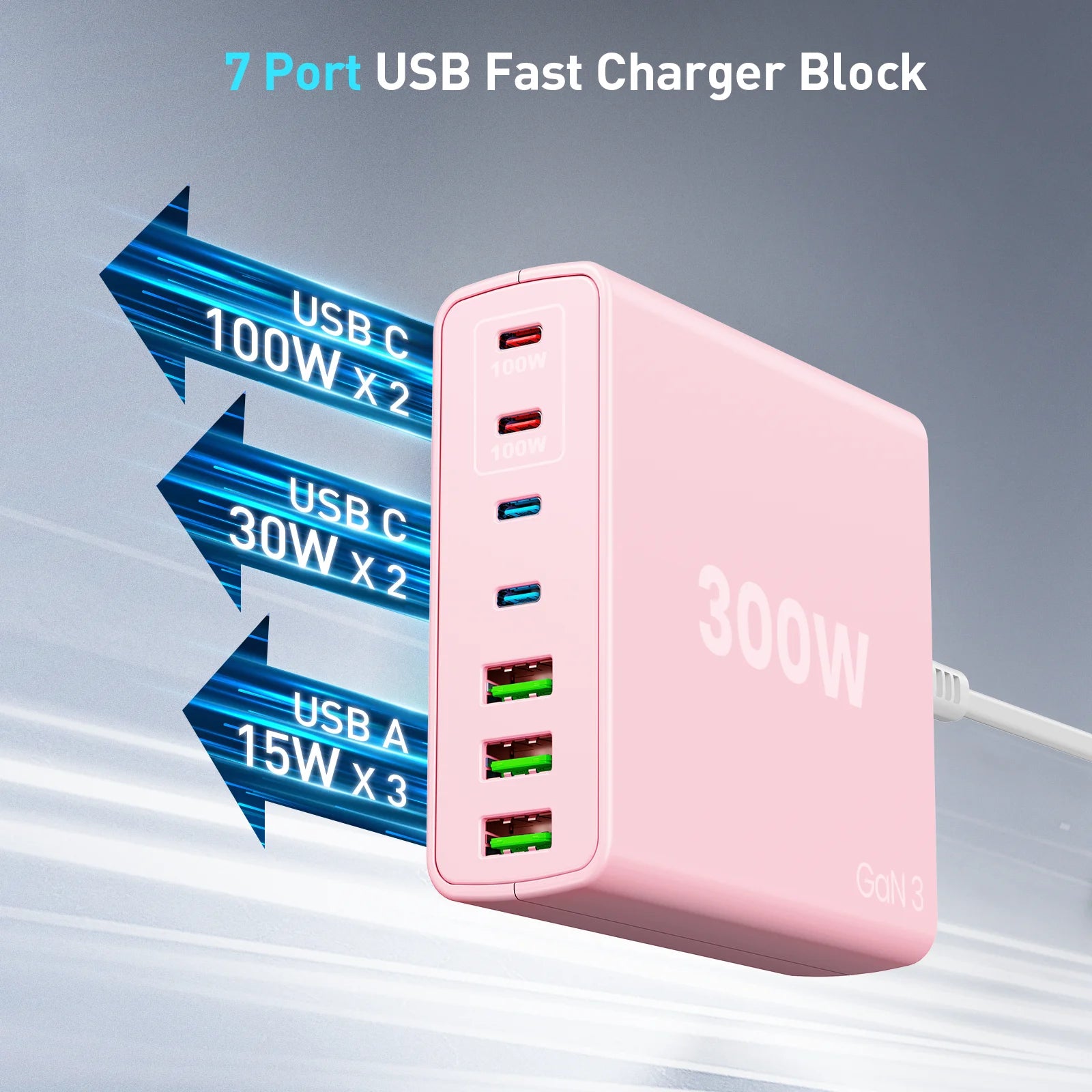 USB C Schnellladegerät 300W 7-Port Hub