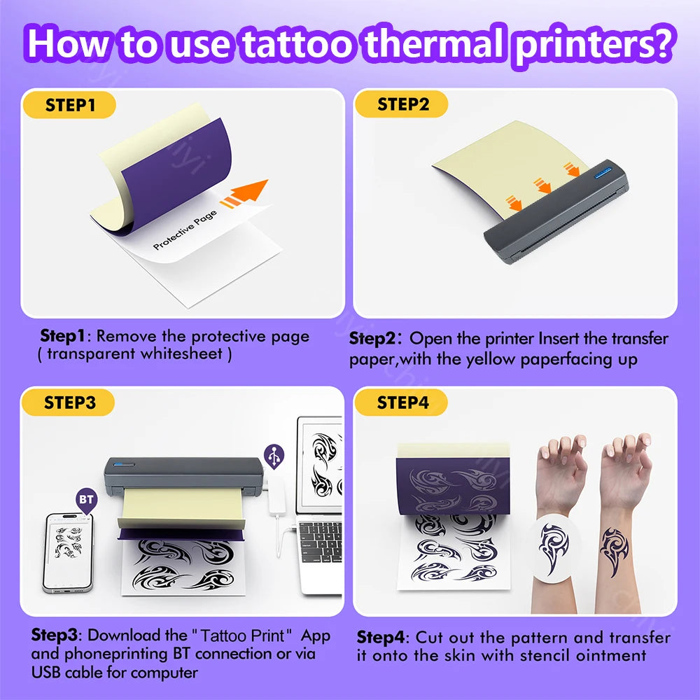 C80 Tattoo Schablonendrucker kabellos A4 Thermodruck