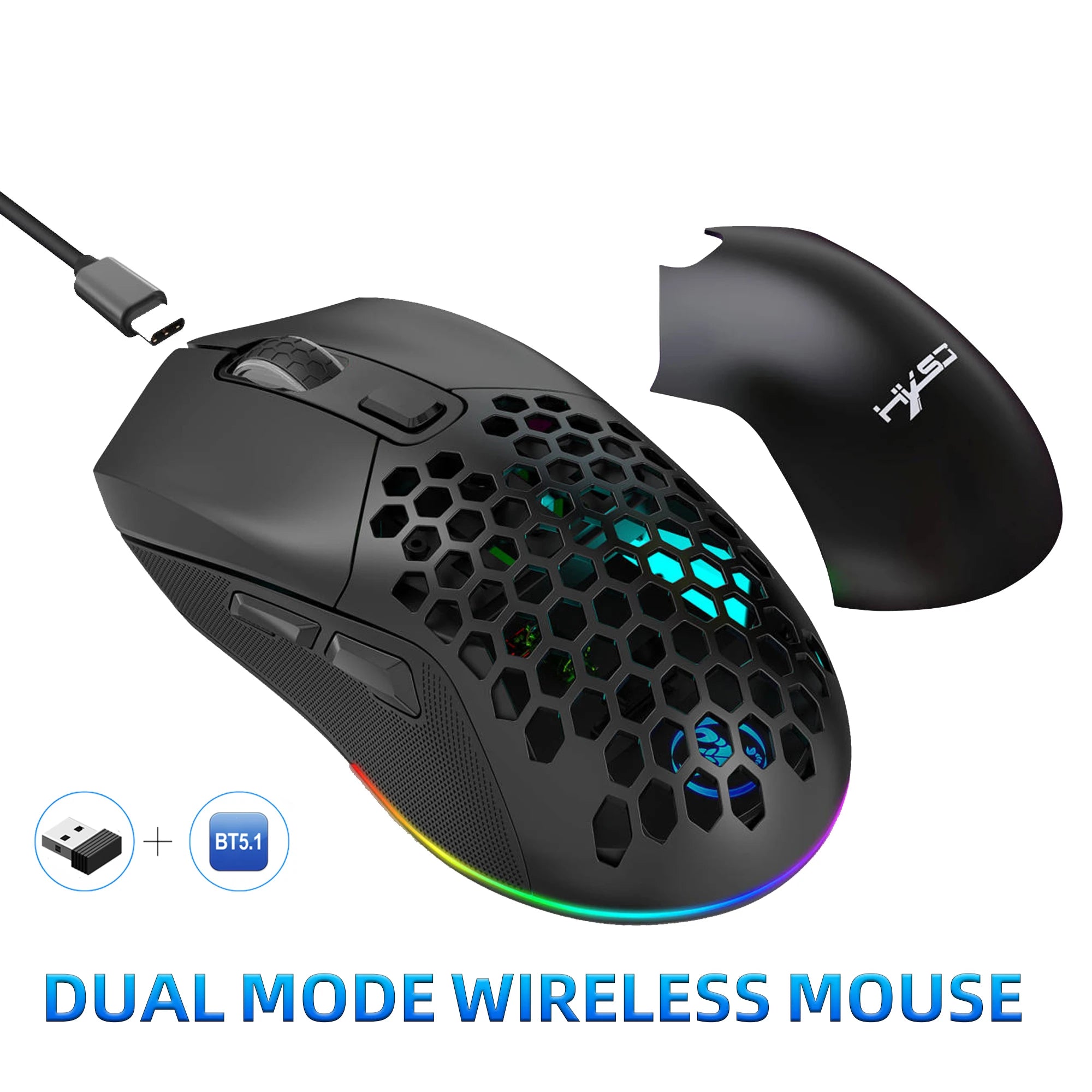 Kabellose Dual-Mode Maus 4800 DPI RGB ergonomisch